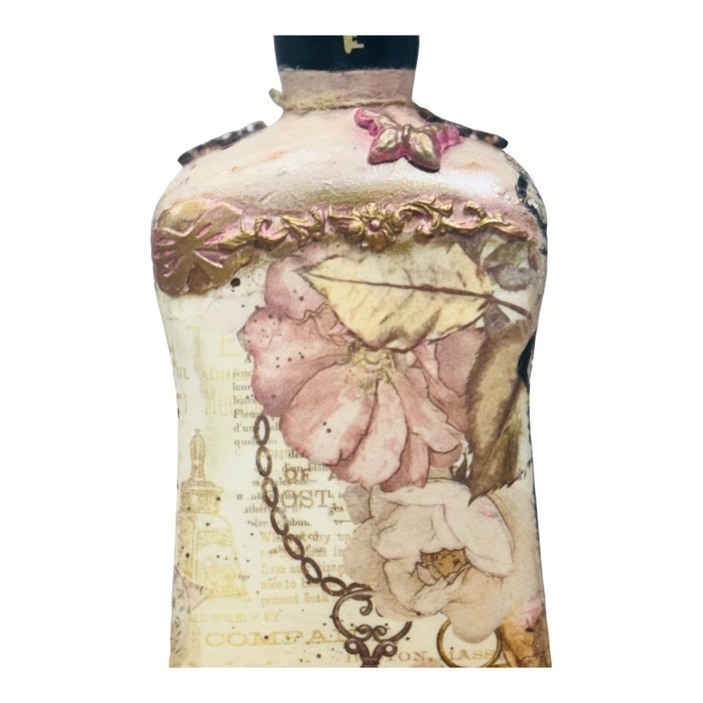 Up cycled Decanter Bottle Mixed Media Peep Keyhole Clay Hand Painted Butterfly - Picture 10 of 16